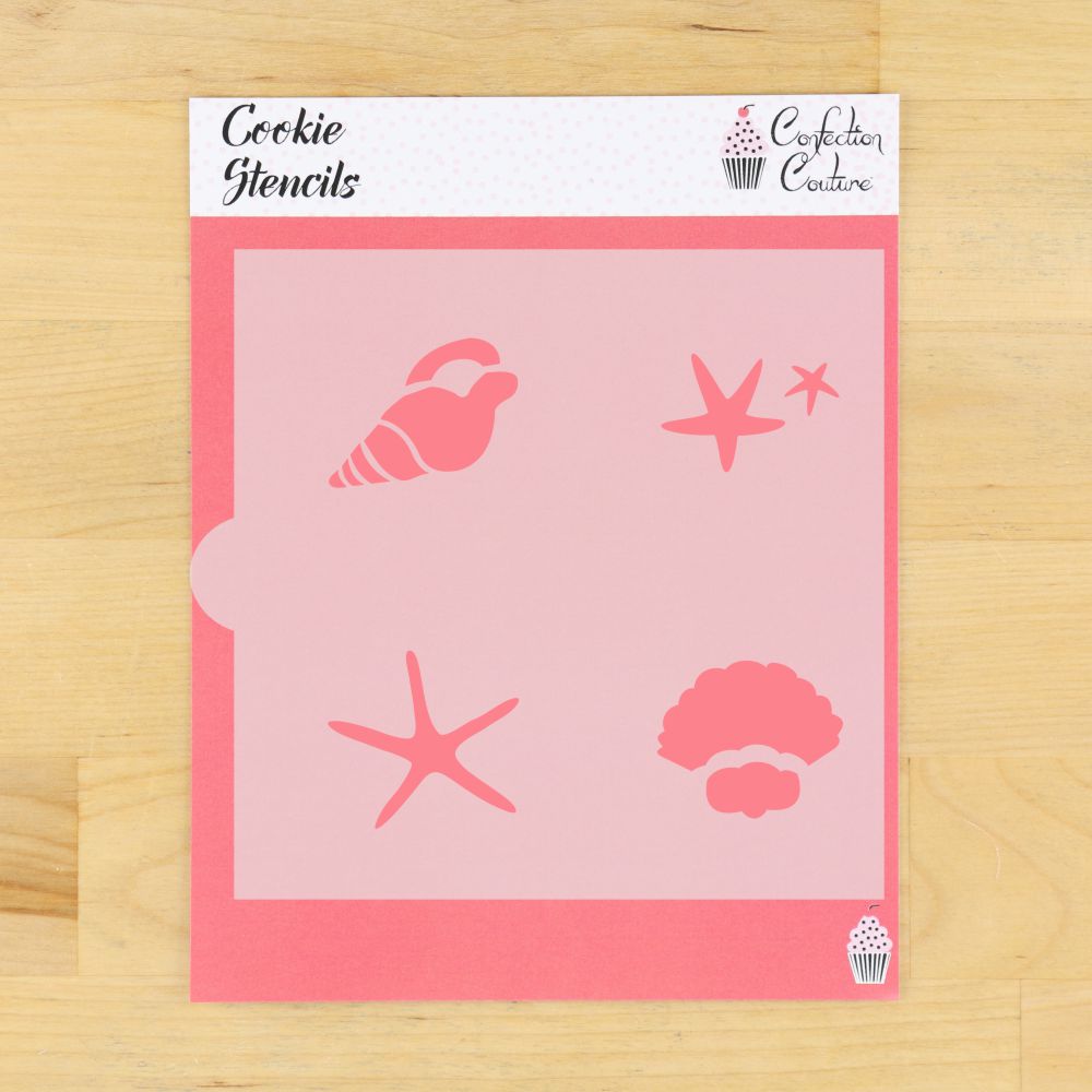 cookie stencil with shells and starfish