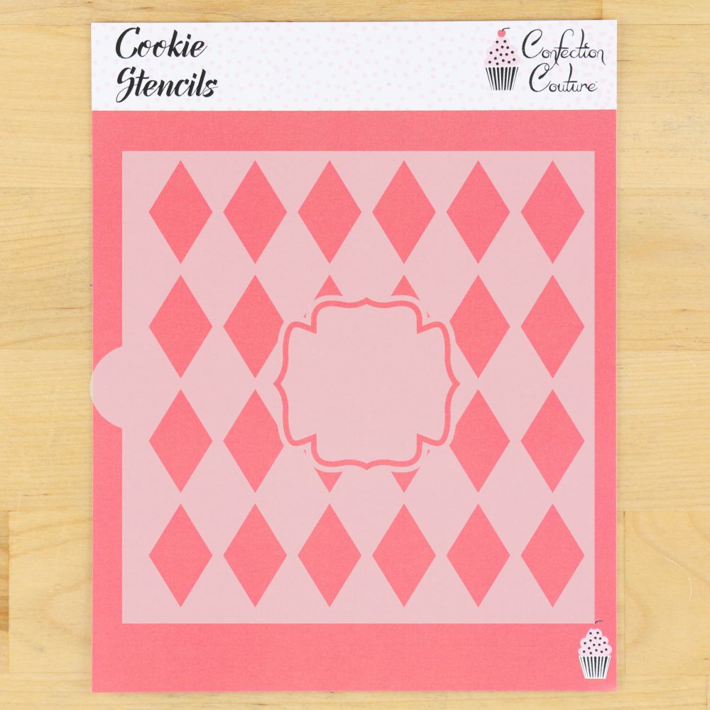 Harlequin Pattern Monogram Background Cookie Stencil