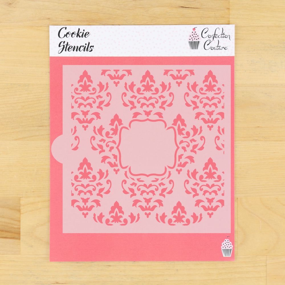 Damask Monogram Background Cookie Stencil