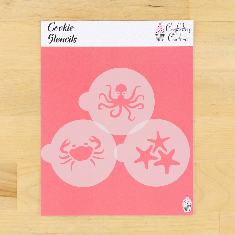 Sea Creatures Round Cookie Stencil 3 Pc Set