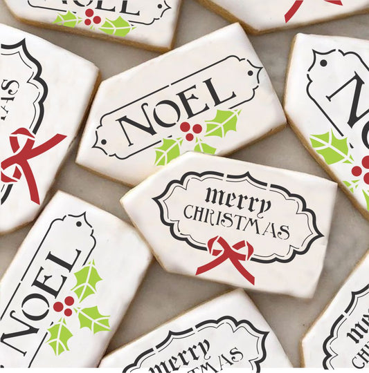 Vintage Christmas Tags Cookie Stencil