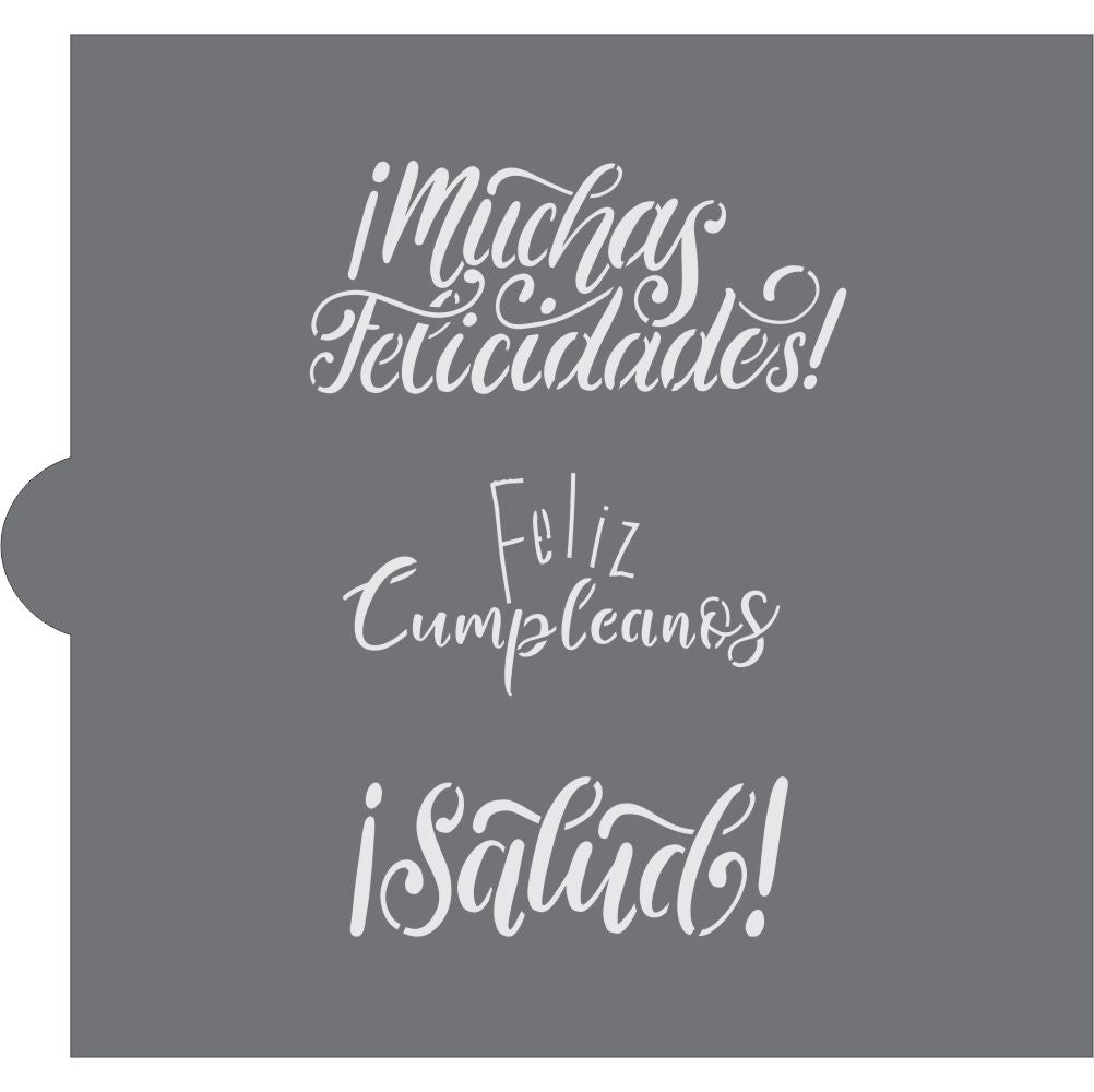 Español Celebratory Messages Cookie Stencil