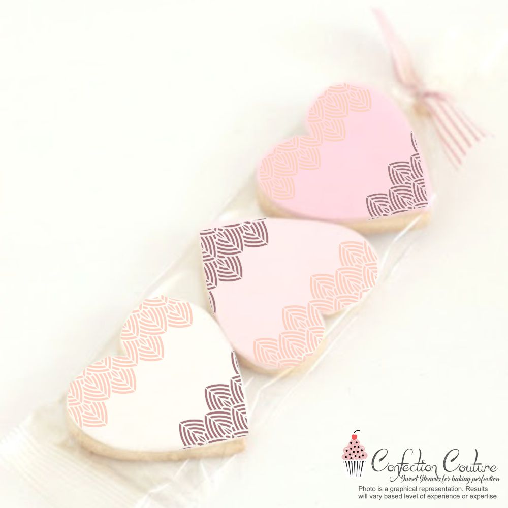 Heart Shape Cookies edged with the Edison Lace Border Cookie Stencil
