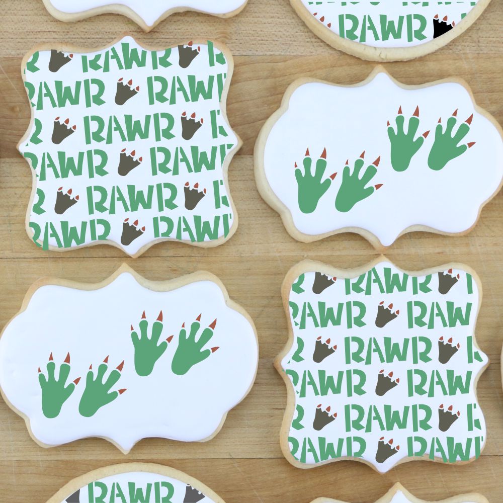 Rawr Dinosaur Background Cookie Stencil