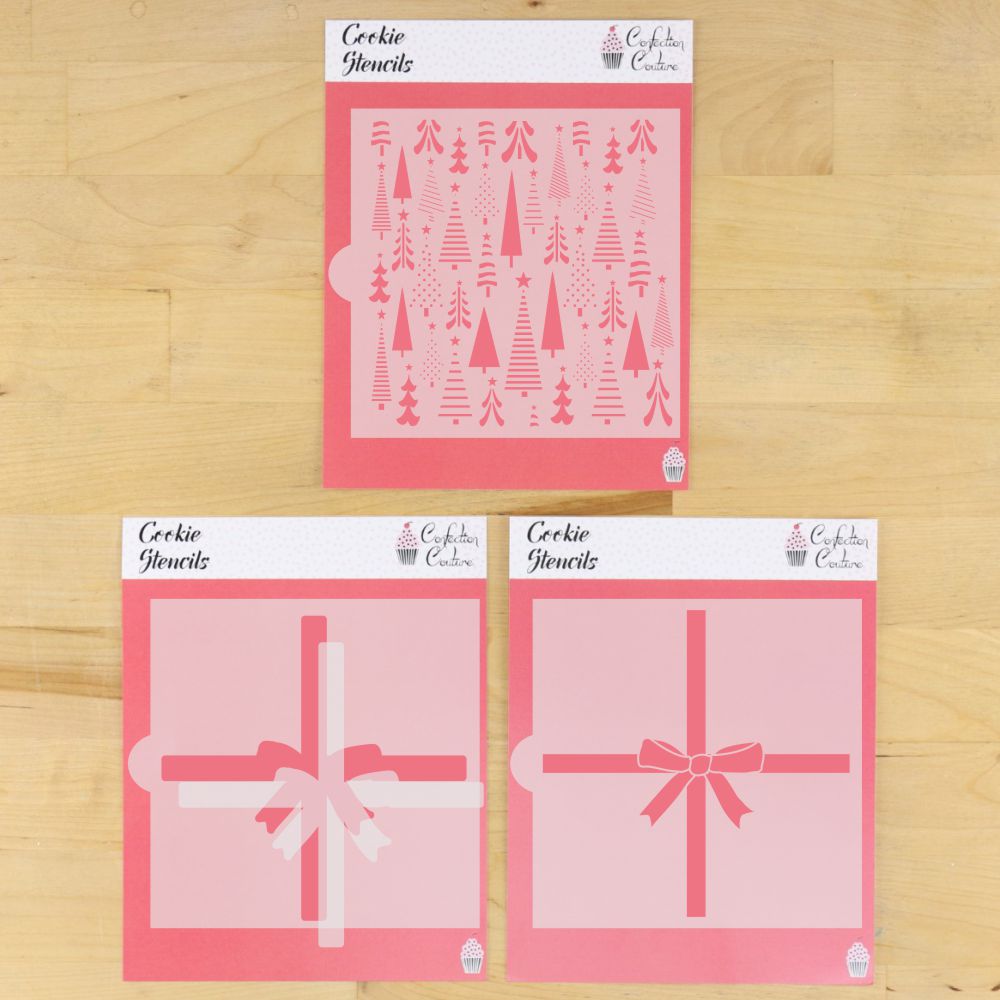 Abstract Tree Gift Wrap Cookie Stencil With Masking Piece