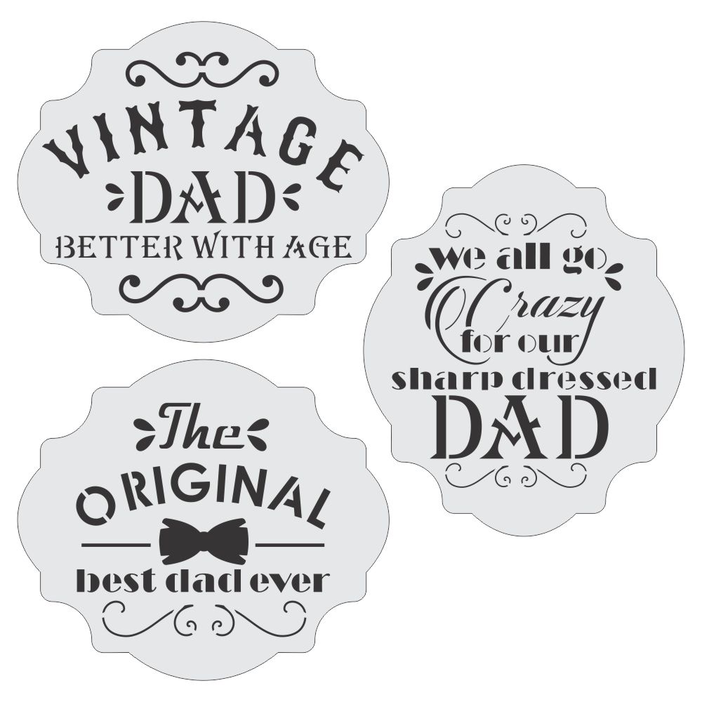Vintage Style Father's Day Messages 3 Pc Cookie Stencil Set