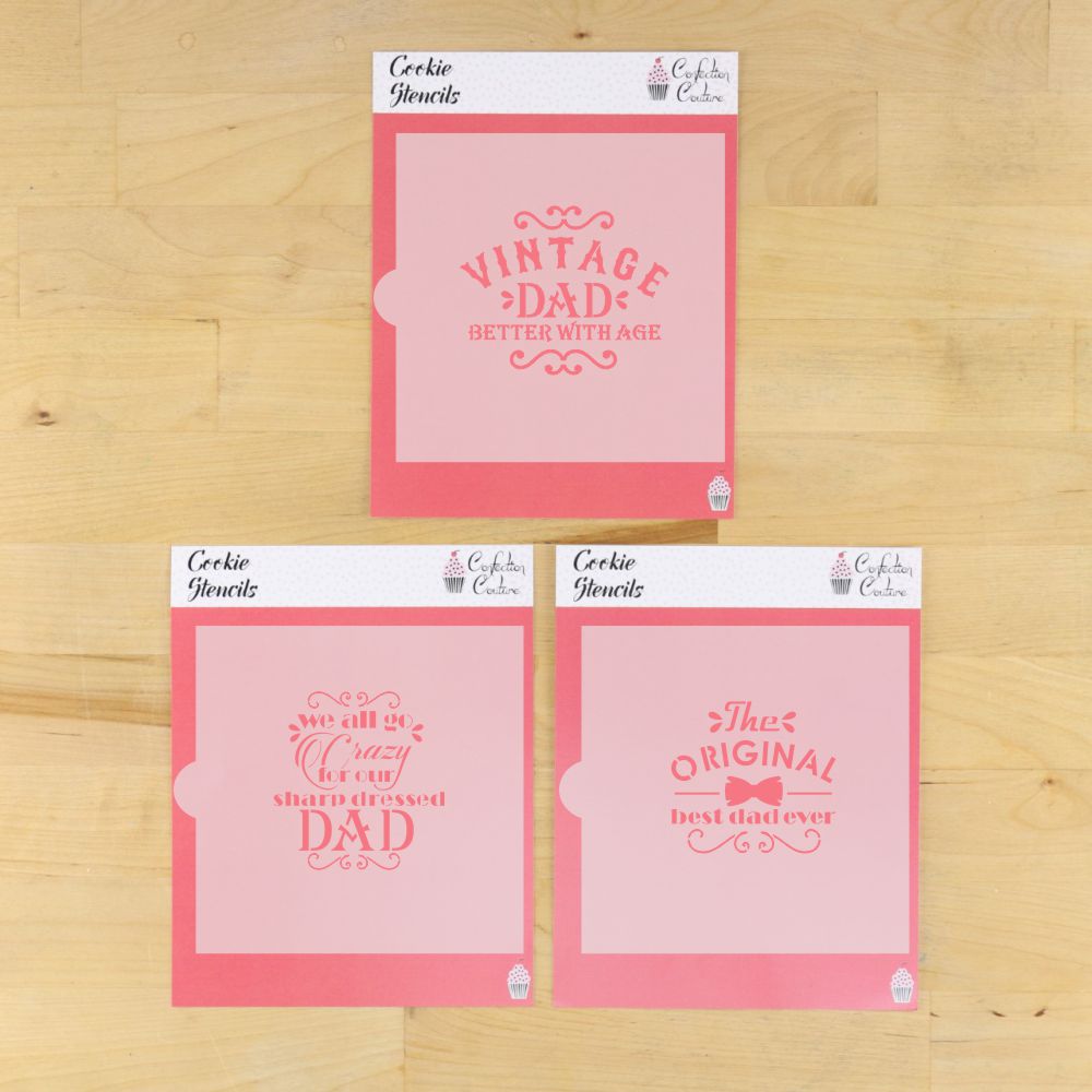 Vintage Style Father's Day Messages 3 Pc Cookie Stencil Set