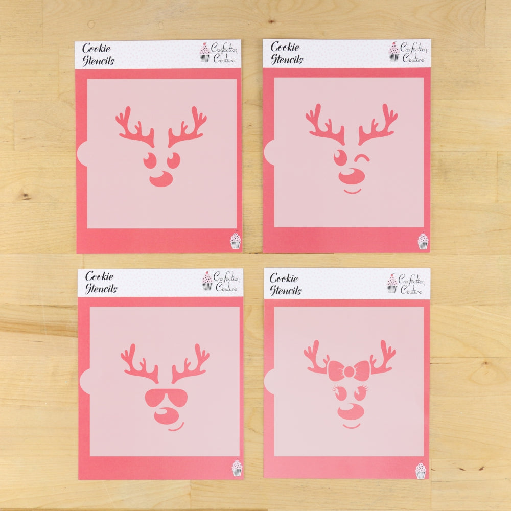 Reindeer Faces 4 Piece Cookie Stencil Set