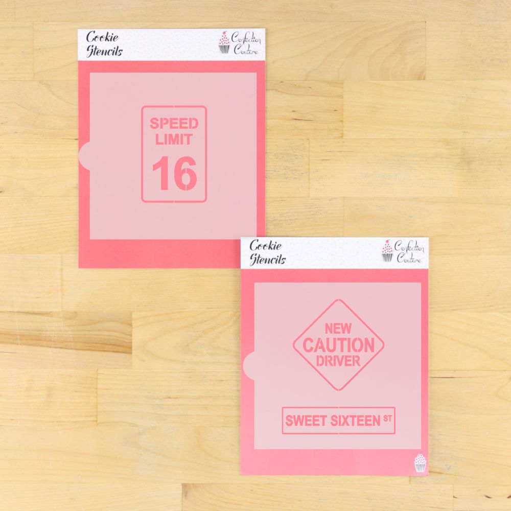 Caution New Driver Sixteenth Birthday Cookie Stencil Set