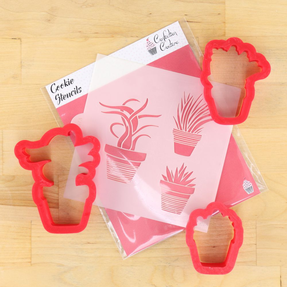 Potted Aloe Accent Cookie Stencil With Cookie Cutters