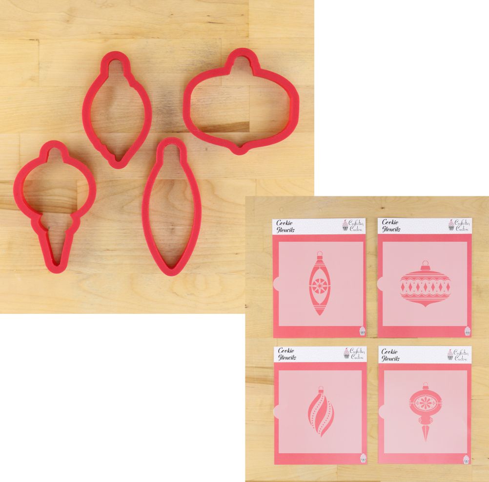 Christmas Ornaments Cookie Stencil Set with Christmas Ornament Cookie Cutters