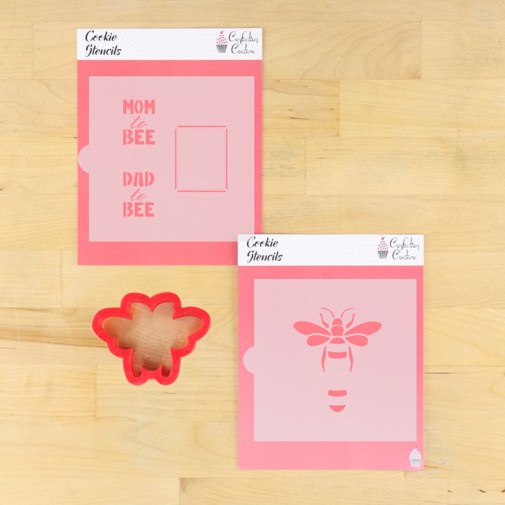 Mom to Bee Cookie Stencil with bumblebee cookie cutter