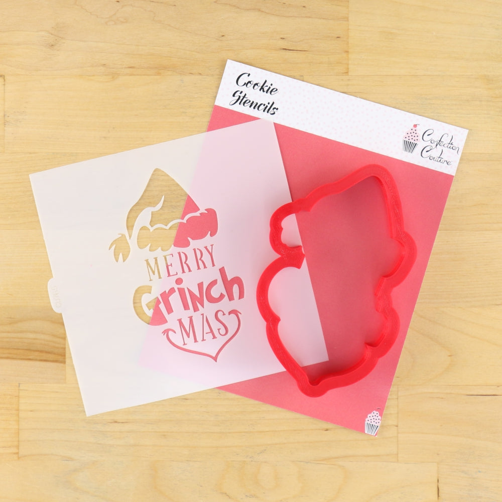 Grinch Cookie stencil with matching cookie cutter