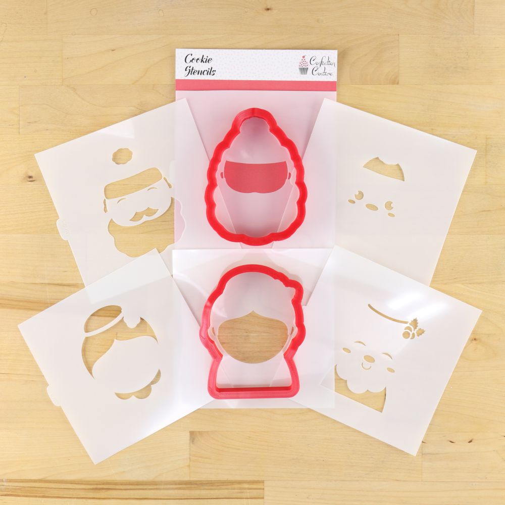 Mr. and Mrs. Claus Cookie Stencil and Cookie Cutter