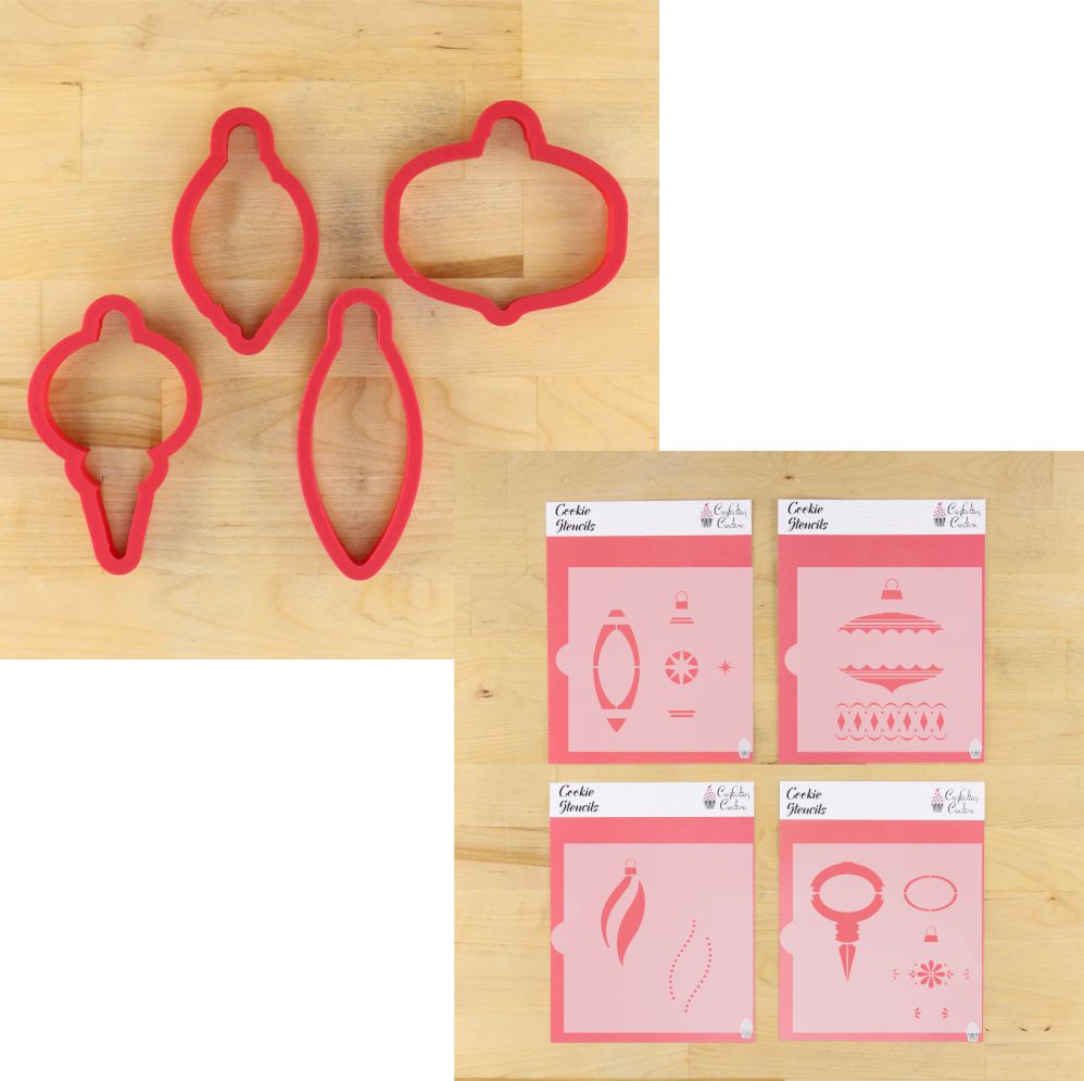 Christmas Ornaments Cookie Stencil Set with Christmas Ornament Cookie Cutters