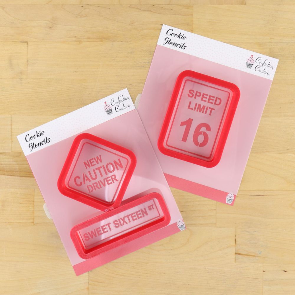 Caution New Driver Sixteenth Birthday Cookie Stencil Set