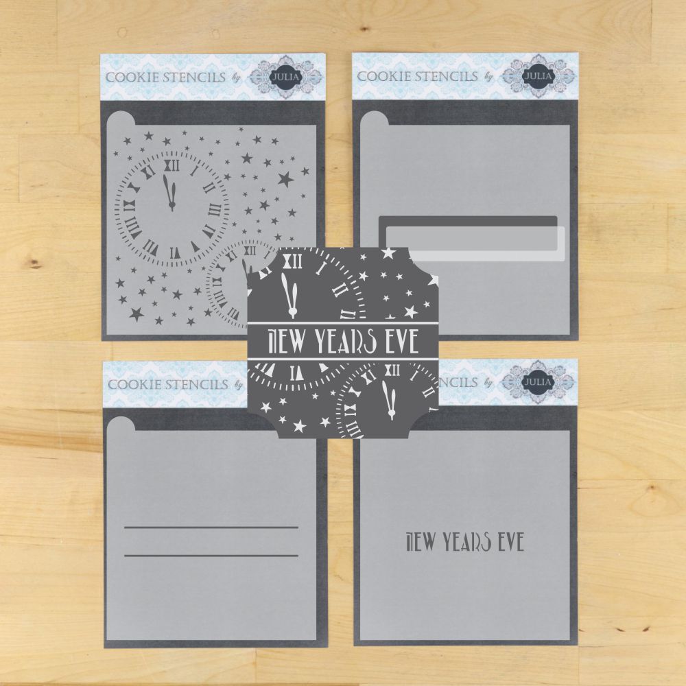 New Years Clocks Prettier Plaques Cookie Stencil 5 Pc Set