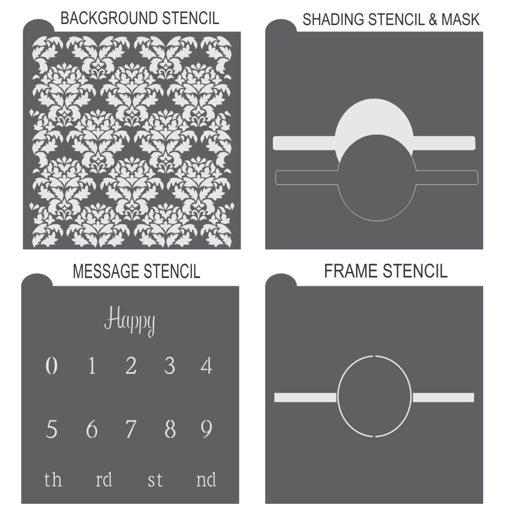 Damask Birthday Prettier Plaques Cookie Stencil 5 Pc Set