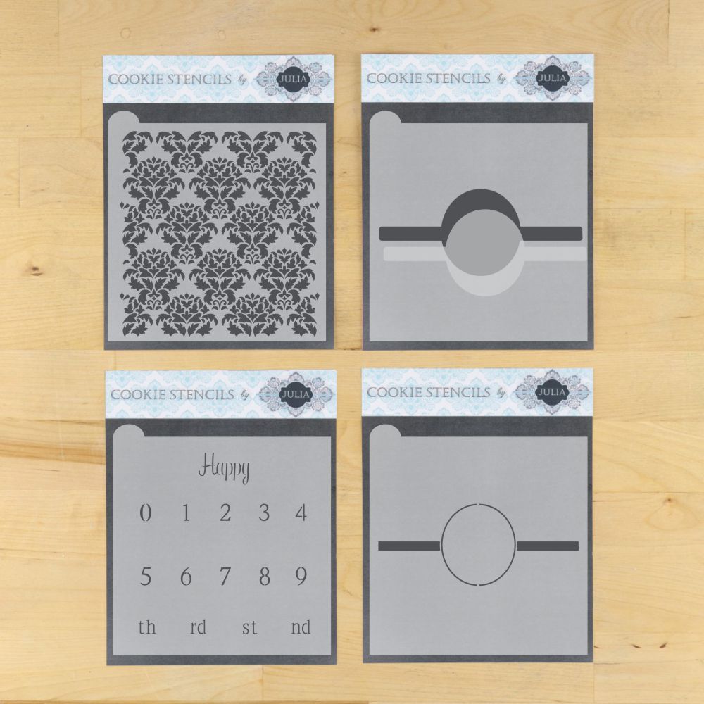 Damask Birthday Prettier Plaques Cookie Stencil 5 Pc Set