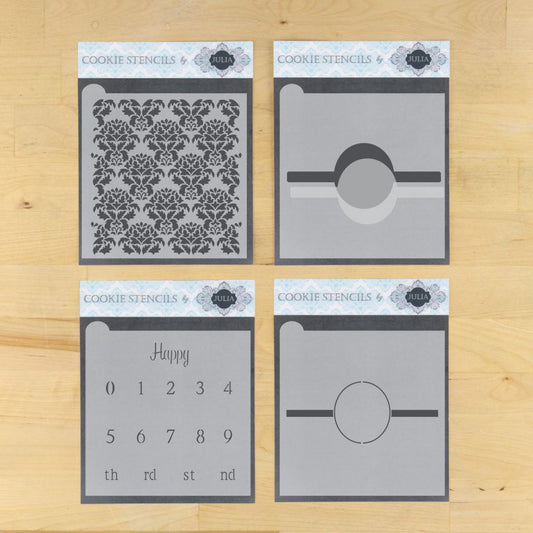 Damask Birthday Prettier Plaques Cookie Stencil 5 Pc Set