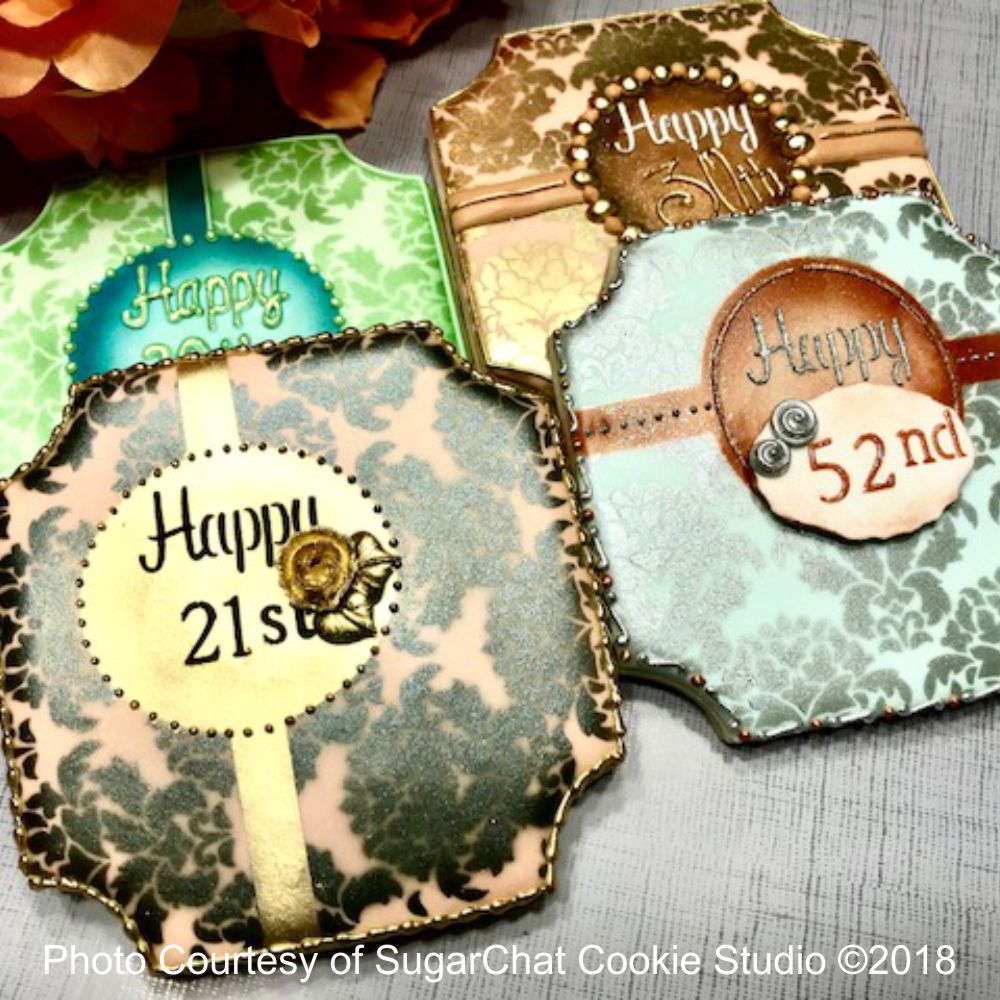 Damask Birthday Prettier Plaques Cookie Stencil 5 Pc Set