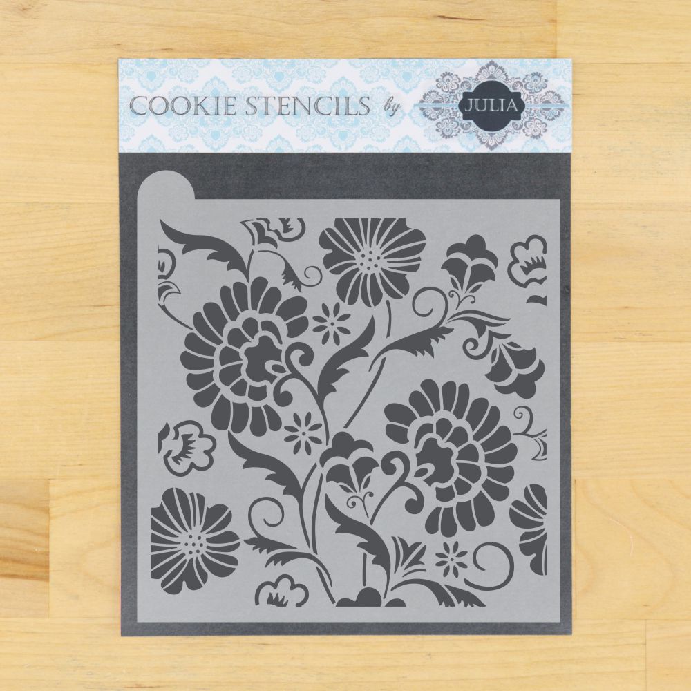 Bold Floral Prettier Plaques Background Cookie Stencil