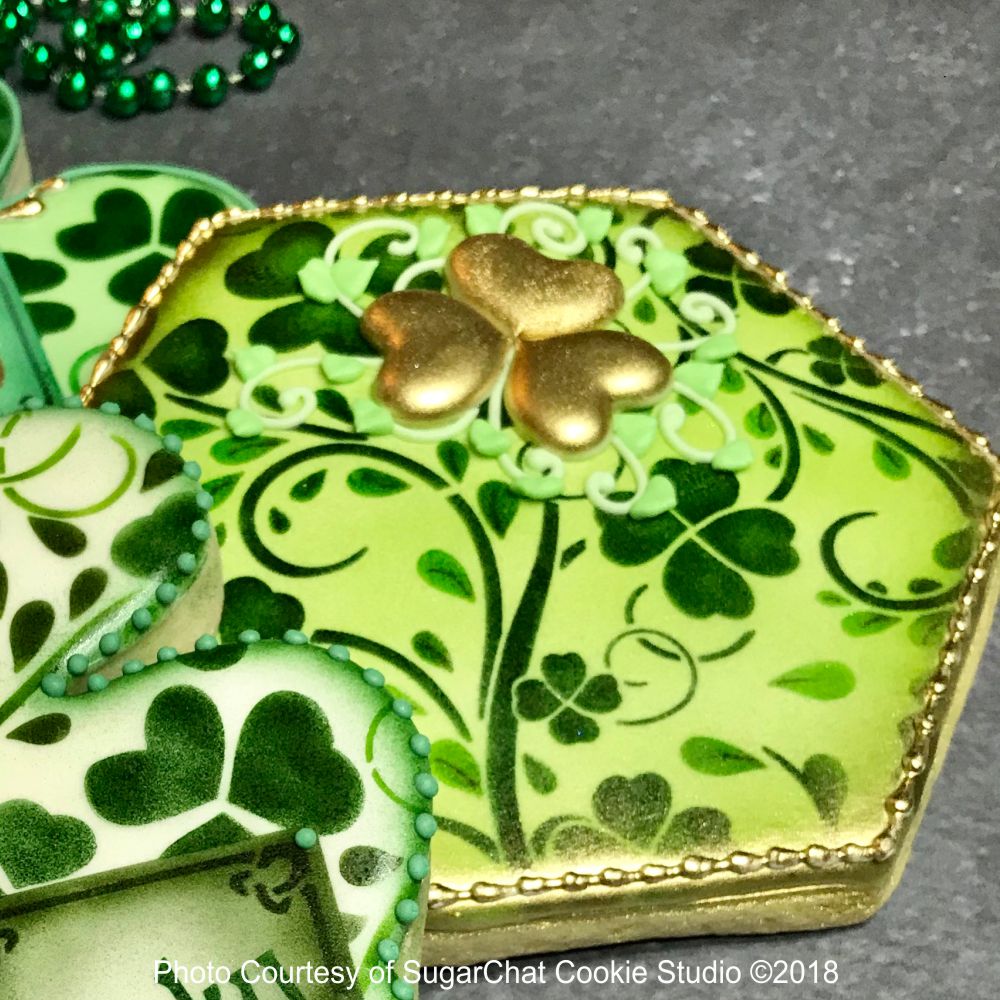 Clover Vine Cookie Stencil Decorated by SugarChat Cookie Studio