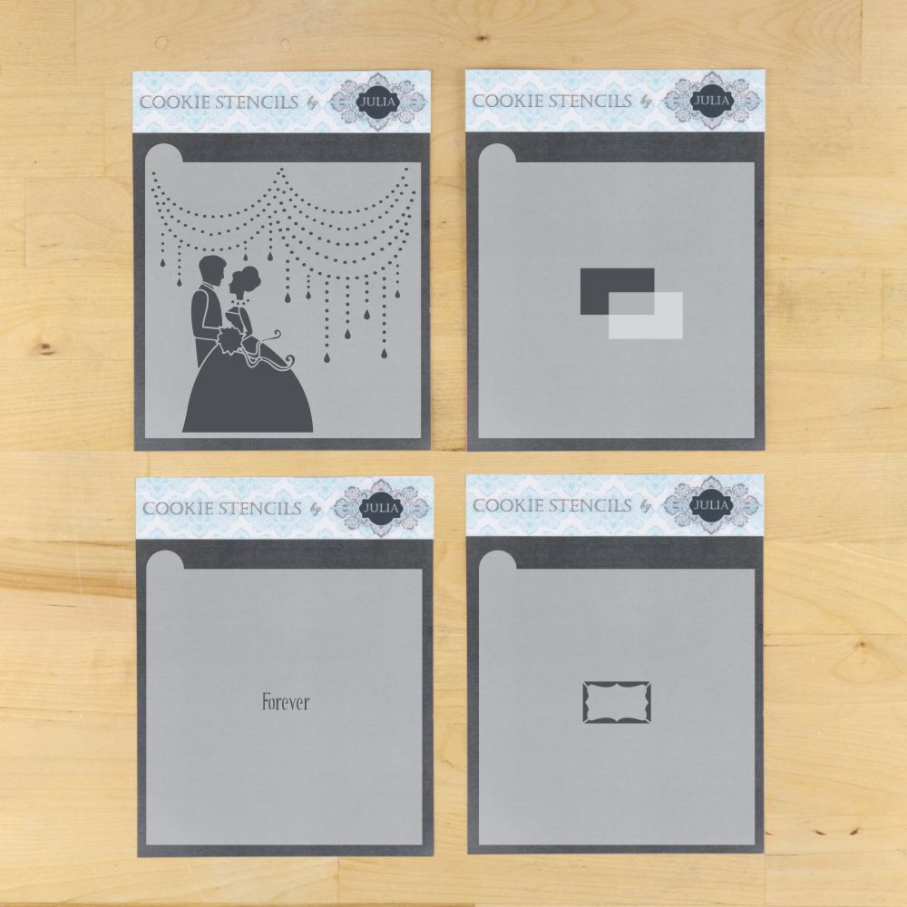 Forever Prettier Plaque 5 piece cookie stencil set by Julia Usher