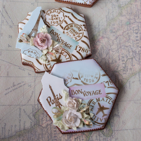 Vintage Bon Voyage Prettier Plaques Cookie Stencil 5 Pc Set