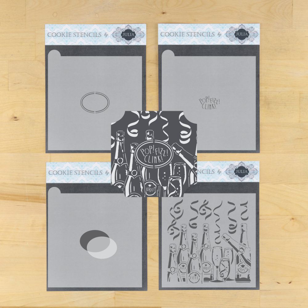 Pop the Bubbly Prettier Plaques Cookie Stencil 5 Pc Set