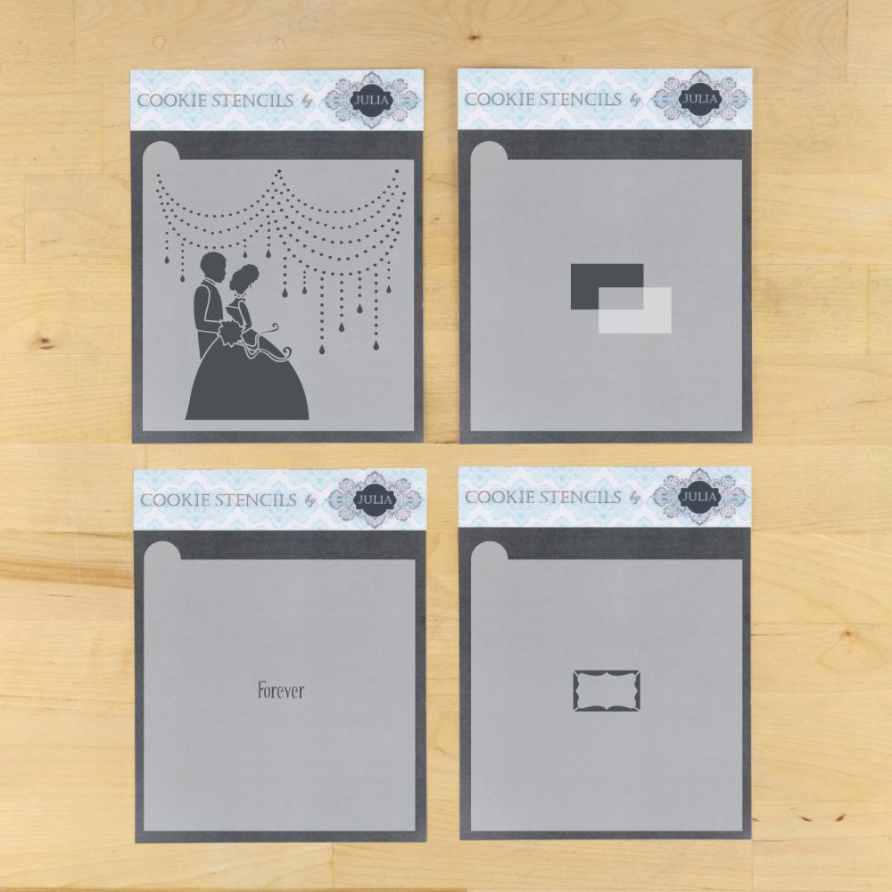 Forever Prettier Plaque 5 piece cookie stencil set by Julia Usher (alternate design)