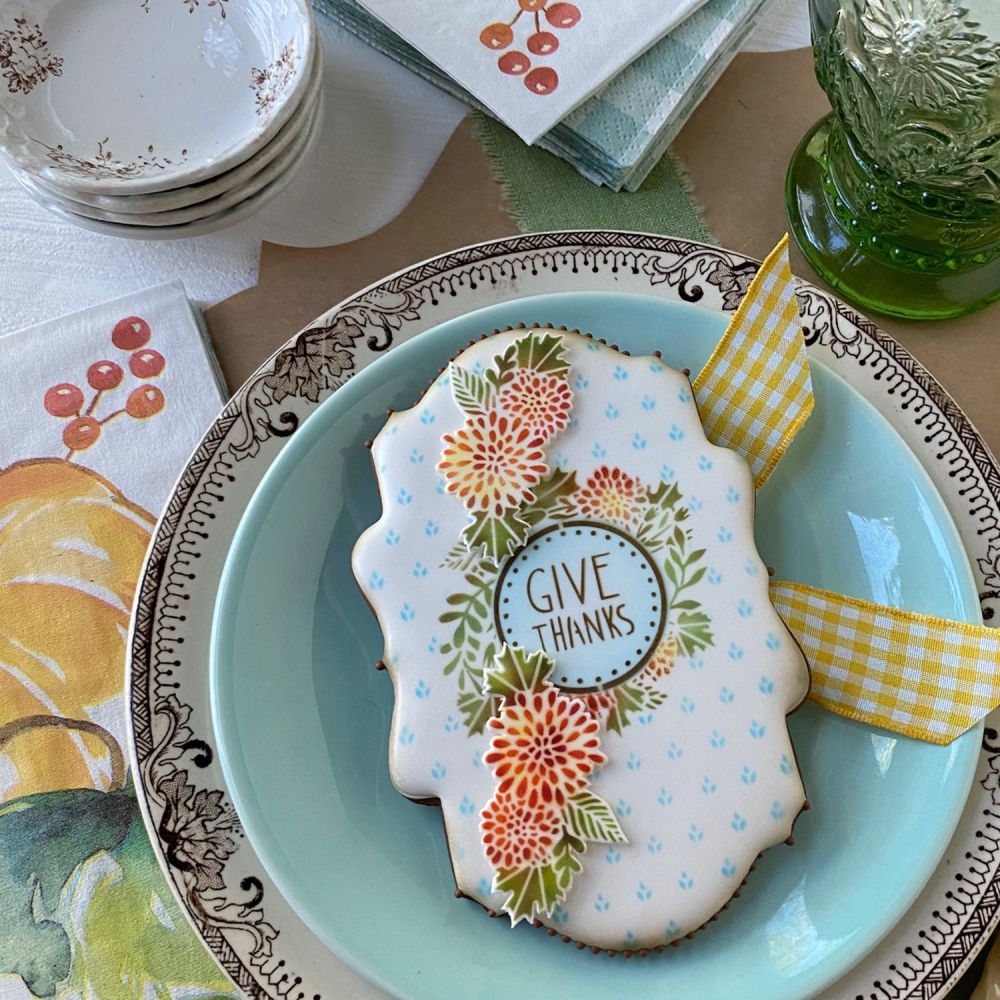 Thanksgiving Place Card Give Thanks Cookie