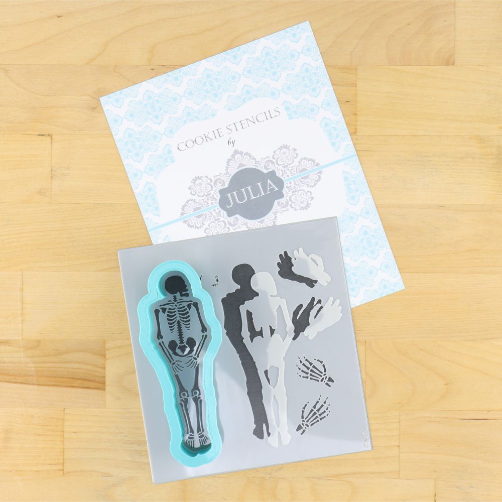 Skeleton Halloween Cookie Cutter and Matching Halloween Cookie Stencil