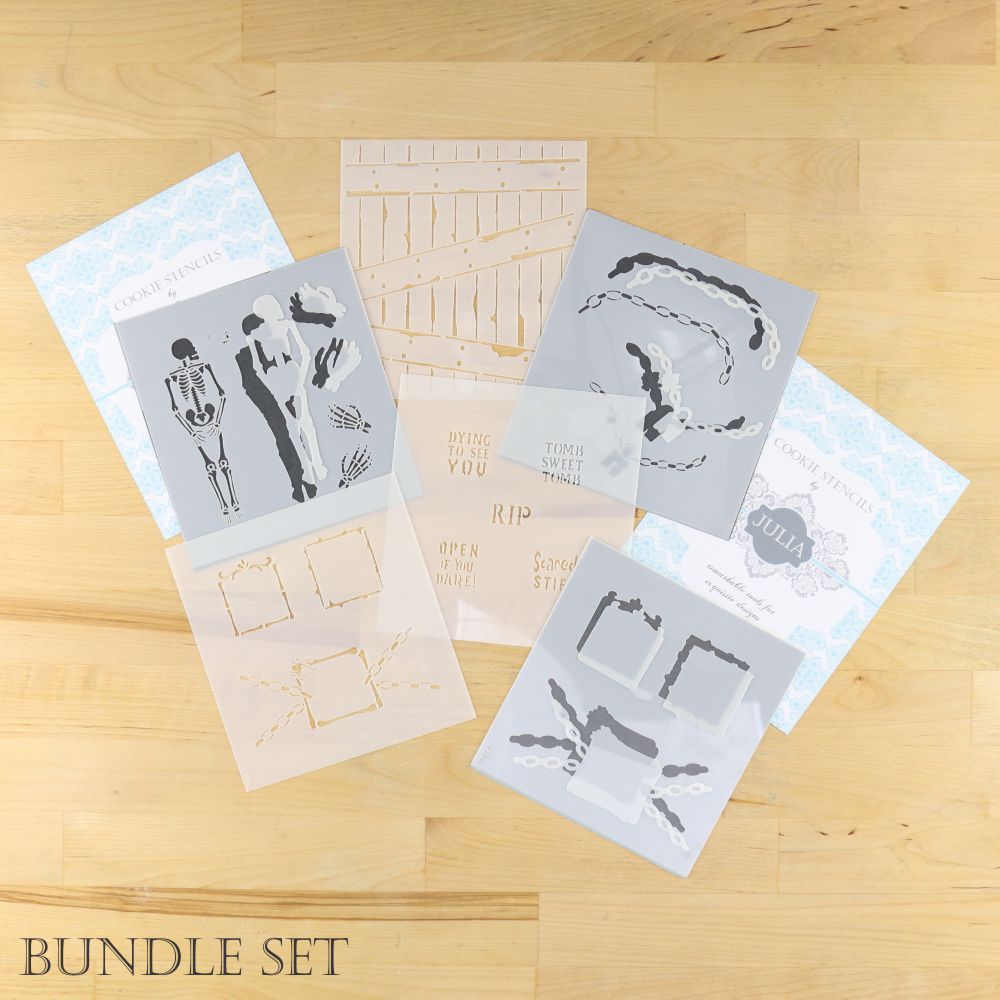 Halloween Coffin and Skeleton Dynamic Duos Bundled Cookie Stencil Set