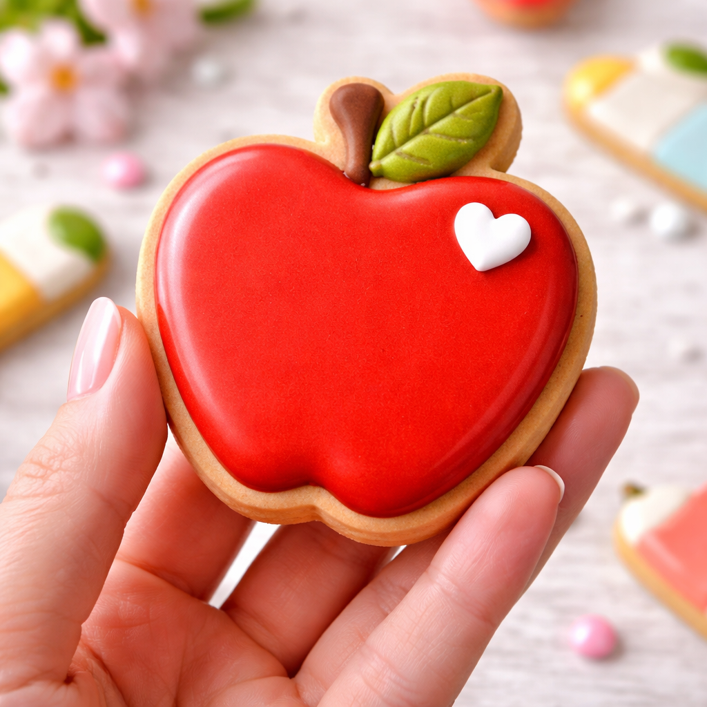 Apple shaped cookie for back to school using a 3d printed apple shaped cookie cutter