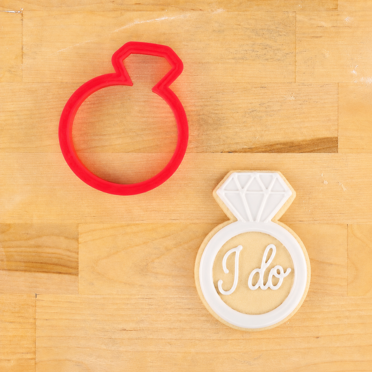 Diamond Wedding Ring Cookie Cutter and matching cookie for wedding or engagements