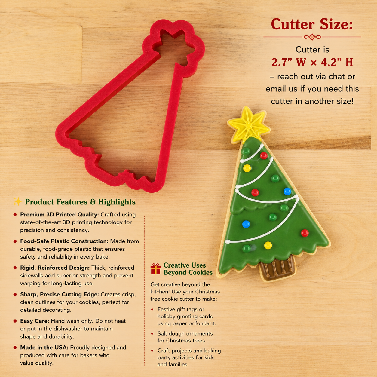 Product features, dimensions and creative uses for the Christmas Tree Cookie Cutter