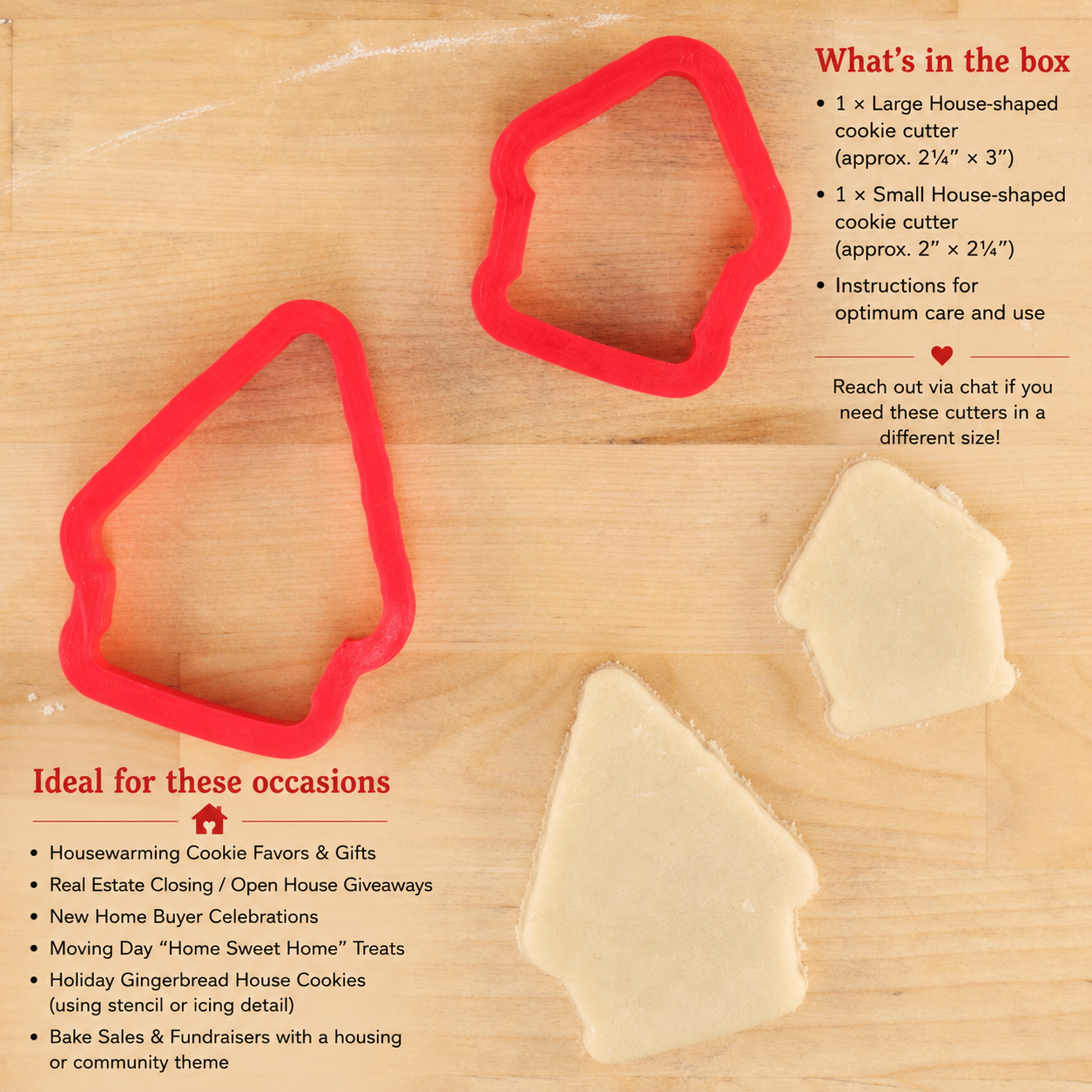Product details, cutter uses and dimensions for the 3D-printed  House-shaped cookie cutters