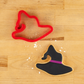 Witch Hat Cookie Cutter and a Witch Hat shaped cookie that is iced in black.