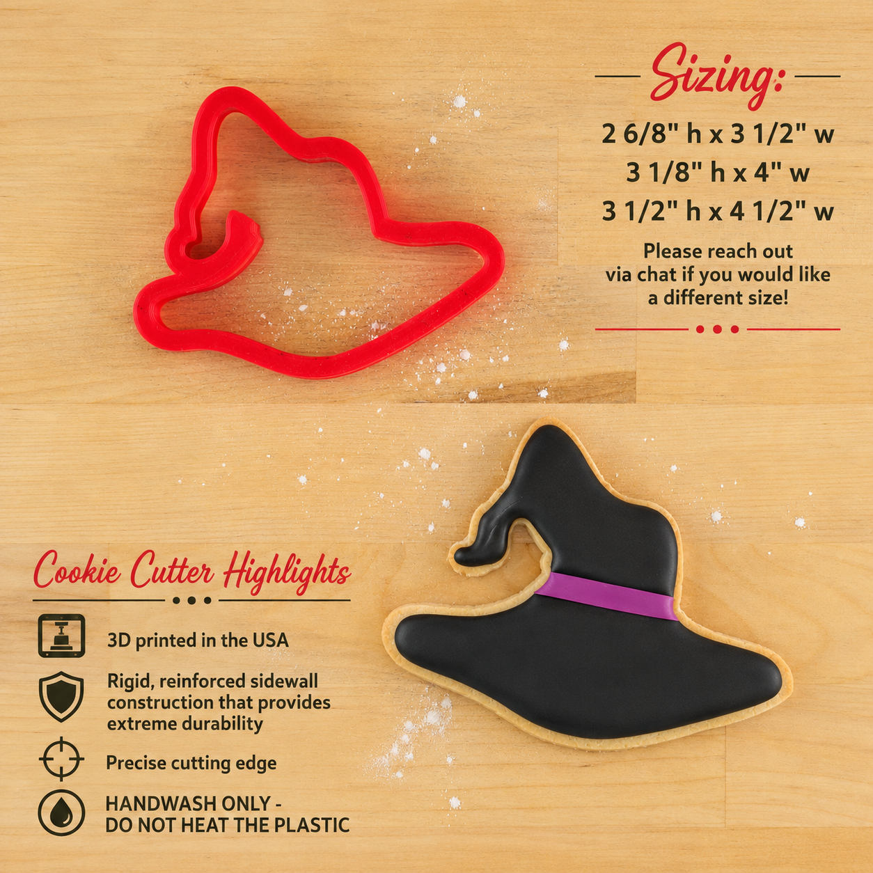 Highlights and Dimensions for the Witch Hat Cookie Cutter