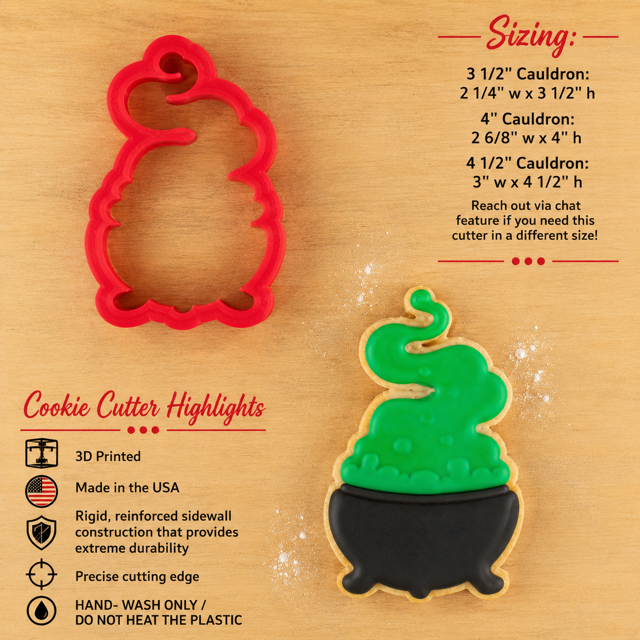 Dimensions and Highlights for the Witch Cauldron Cookie Cutter