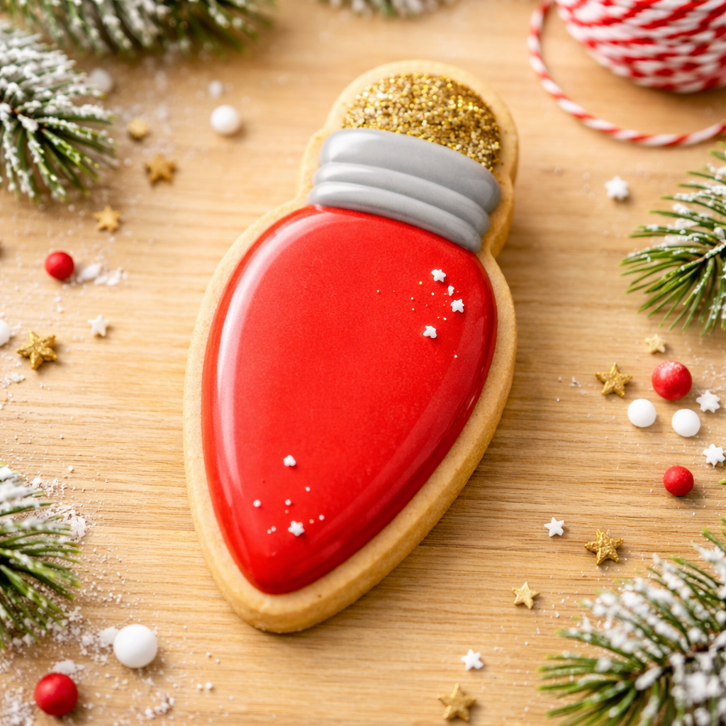 Cookie shaped like a christmas tree light