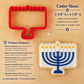 Product details and dimensions for the Menorah Cookie Cutter