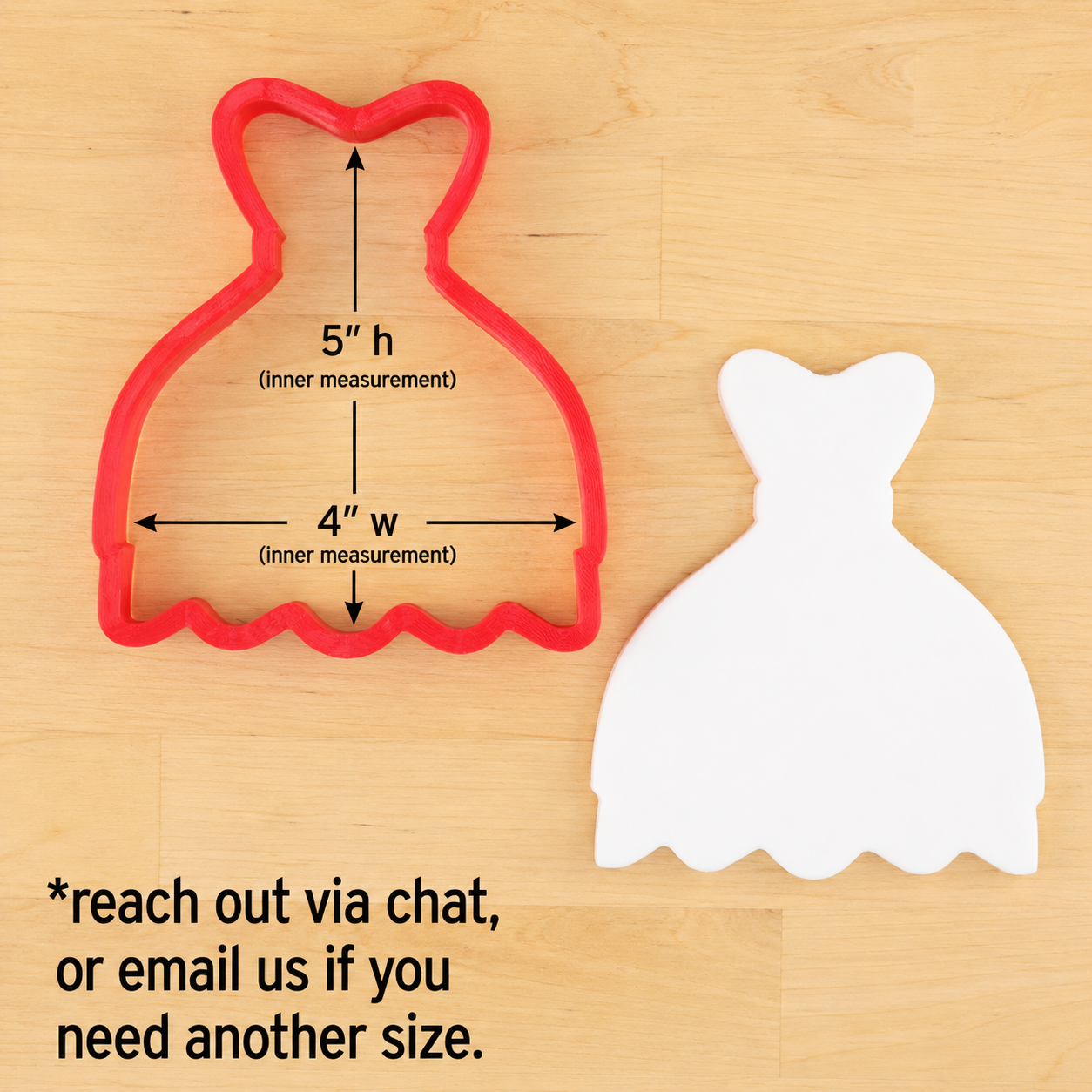 Dimensions for the Strapless Wedding and Formal Dress cookie cutter