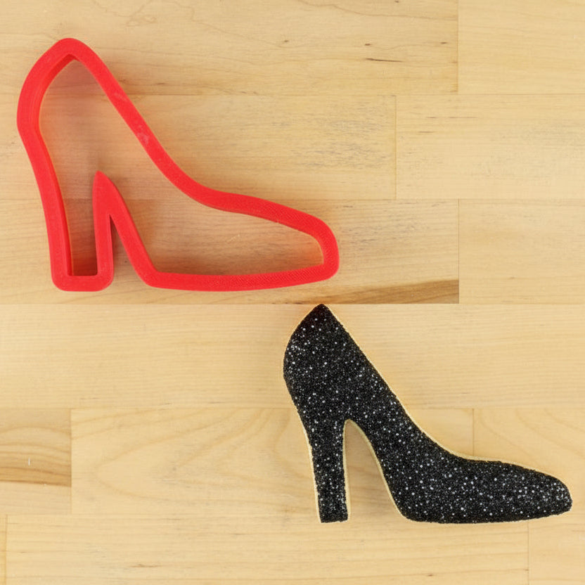 High Heeled Shoe Cookie Cutter Mockup with black glitter