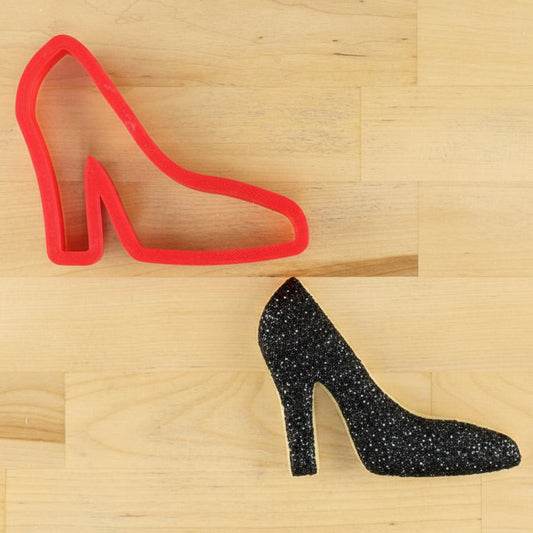 High Heeled Shoe Cookie Cutter Mockup with black glitter