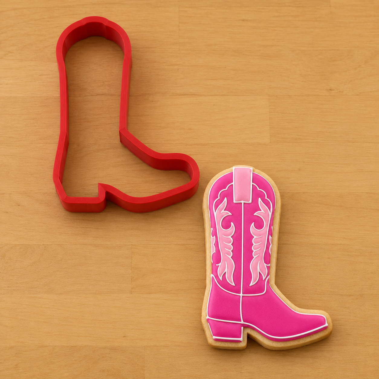 Cowboy Boot Cookie Stencil with optional matching cookie cutter for western-themed cookie decorating.