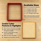 Dimensions and highlights for the scalloped edge rectangular cookie cutter