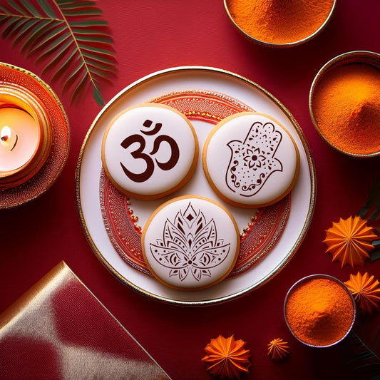 Diwali Cookies decorated with Hindu Symbols Cookie Stencil