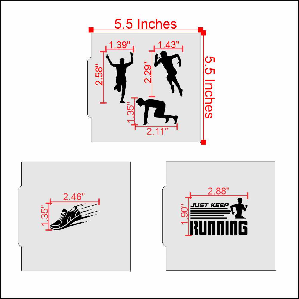 Male Runner Cookie Stencil Bundle Dimensions